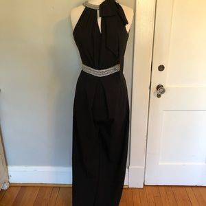 Black silk chiffon formal jumpsuit
